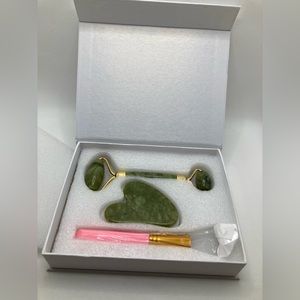 Beauty gift set with Jade roller, gua sha, and silicone mask applicator